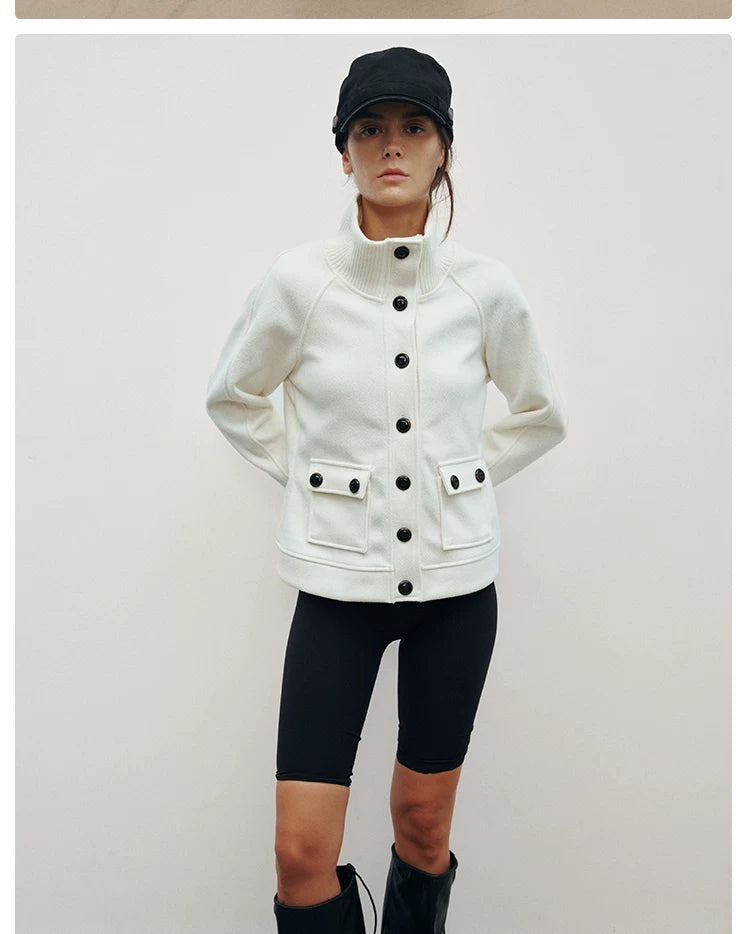 STAND COLLAR CONTRAST BUTTON JACKET original front view