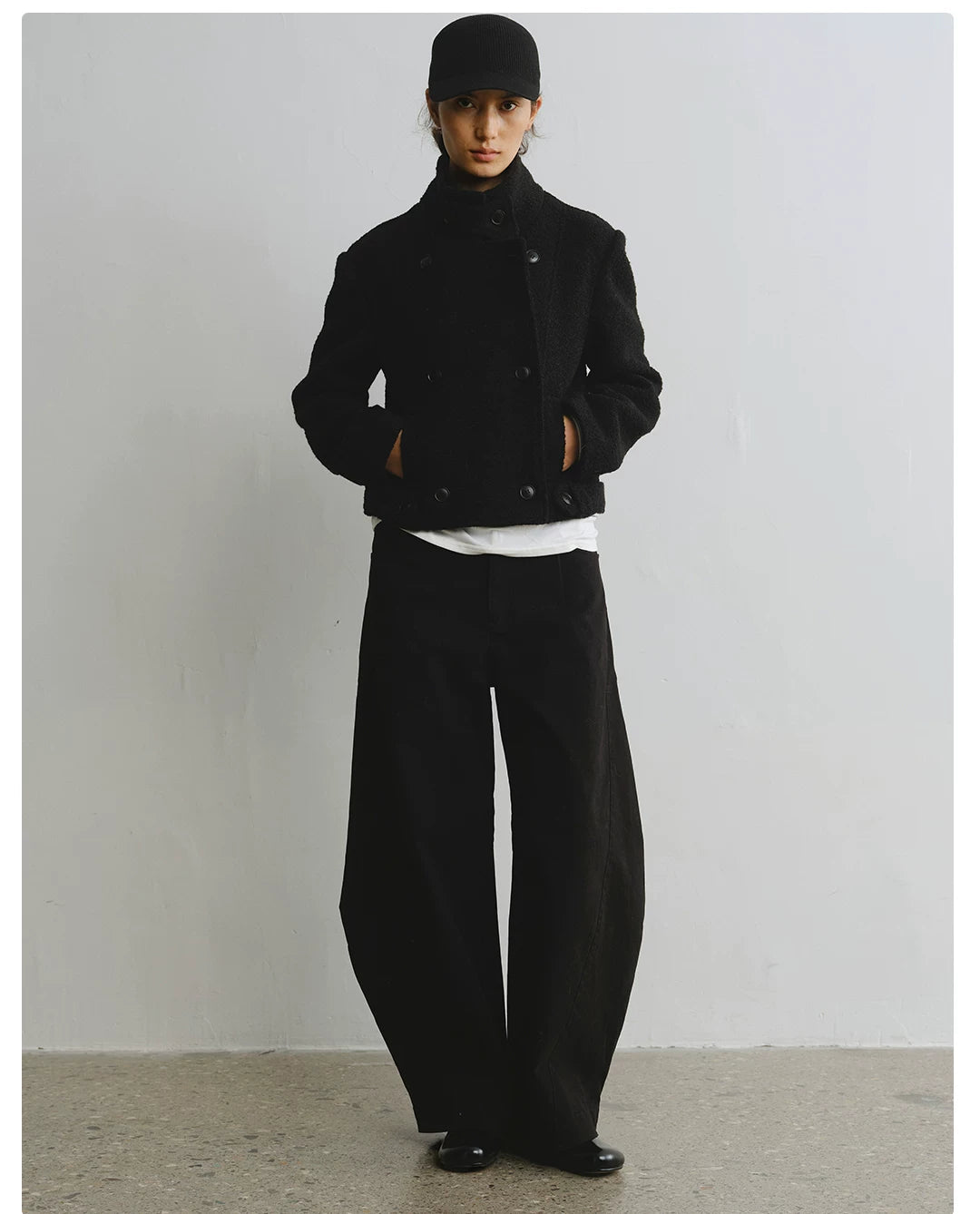 DOUBLE BREASTED WOOL BLEND SHORT COAT
