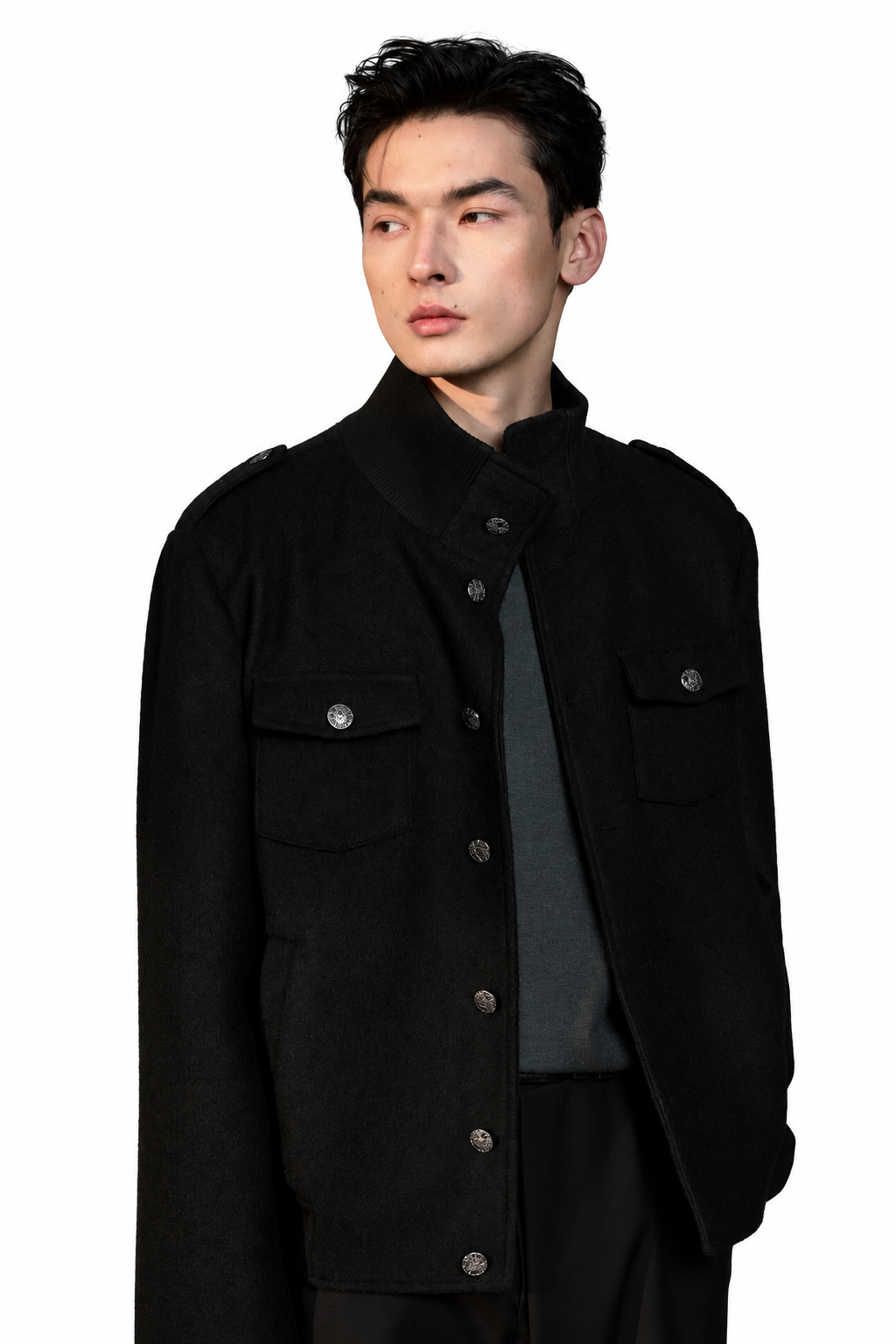 TEXTURED BUTTON WOOL BLEND JACKET