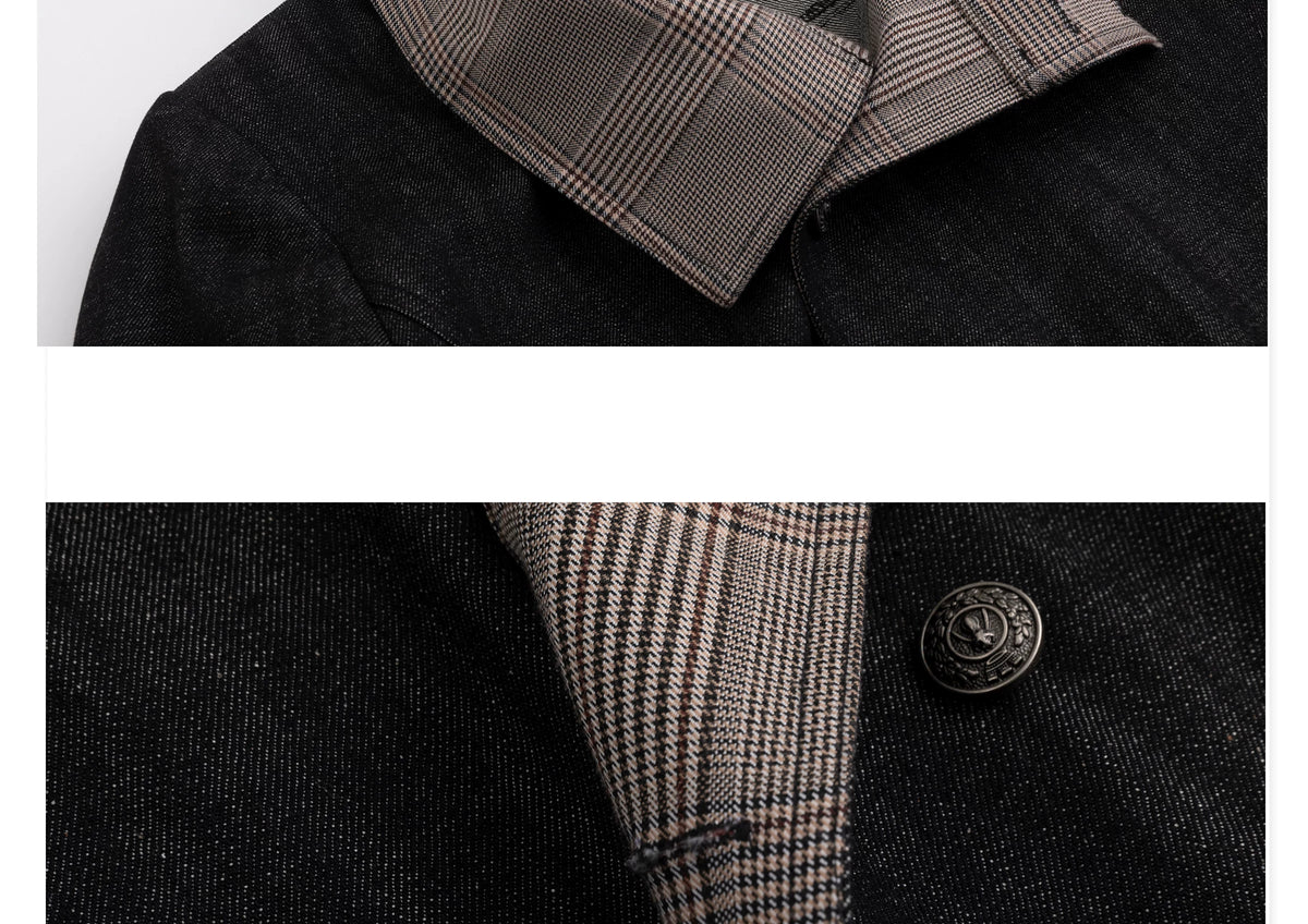 CHECK COLLAR DOUBLE BREASTED DENIM JACKET