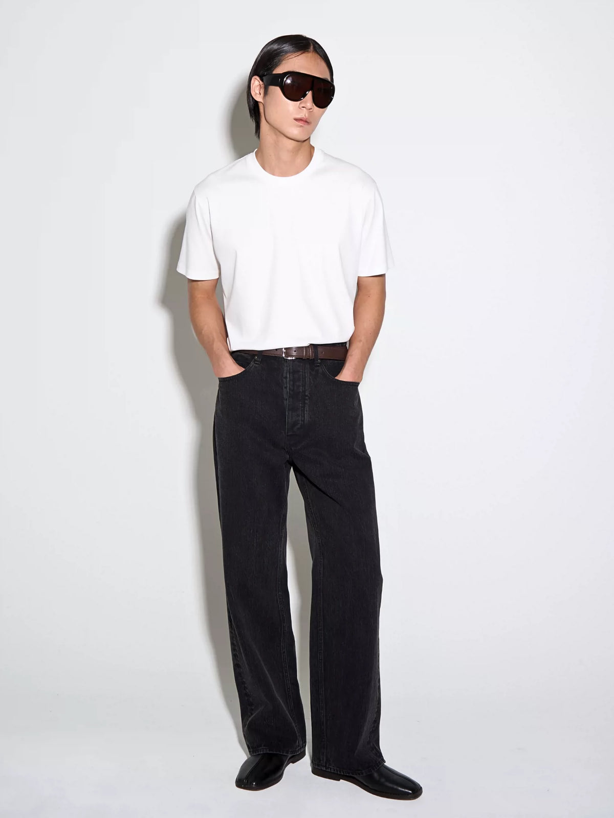 CHAIN TWILL WASHED WIDE JEANS
