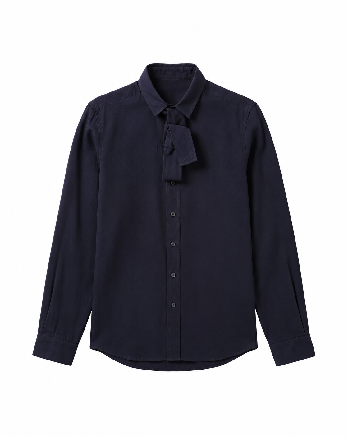 NAVY RIBBON NECK LONGSLEEVE SHIRT