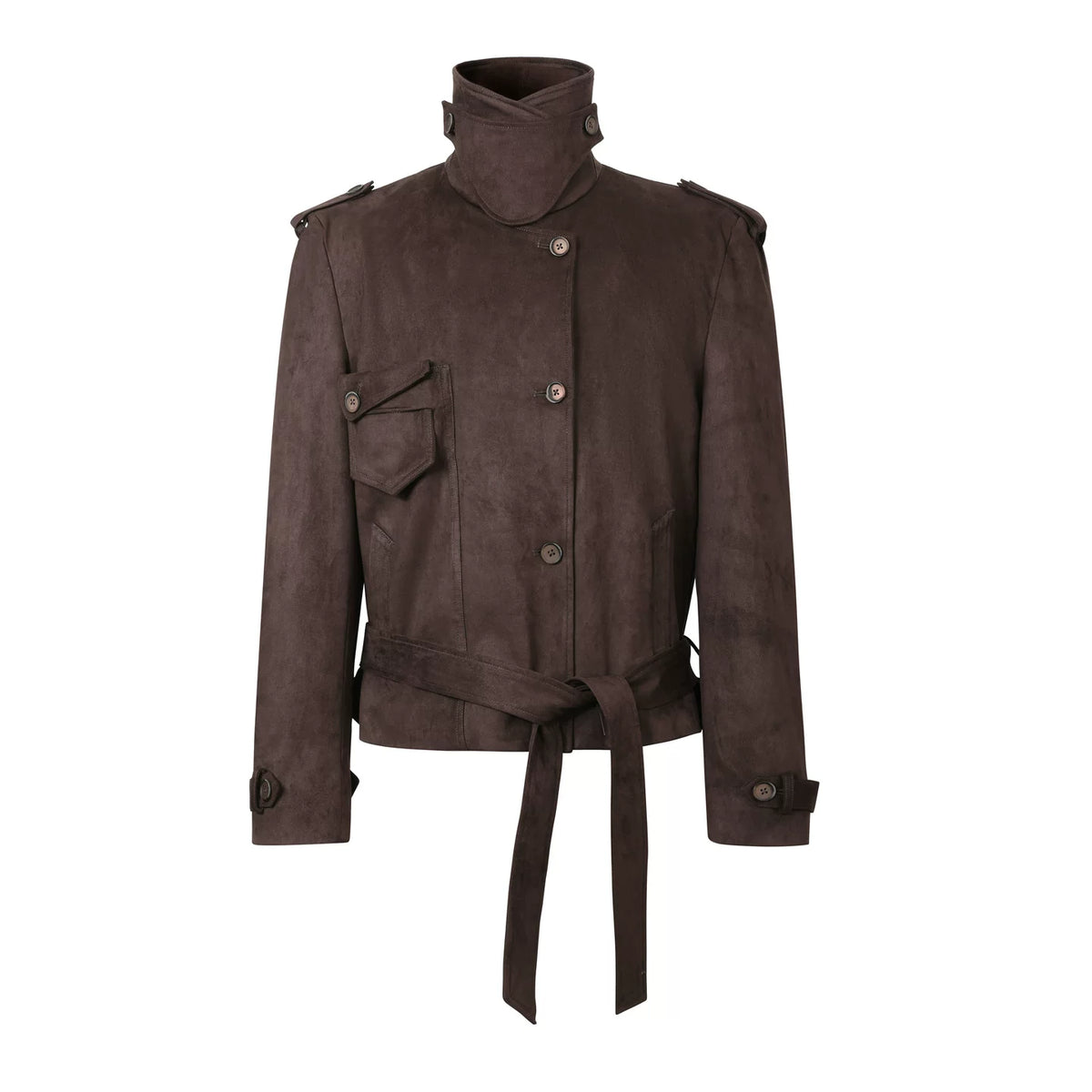 BELTED FAUX SUEDE SHORT JACKET