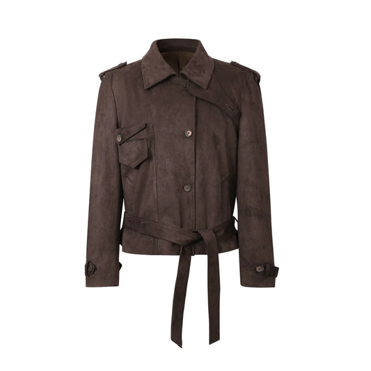 BELTED FAUX SUEDE SHORT JACKET