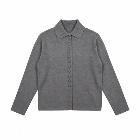 BUTTON FRONT WOOL BLEND KNIT TOP