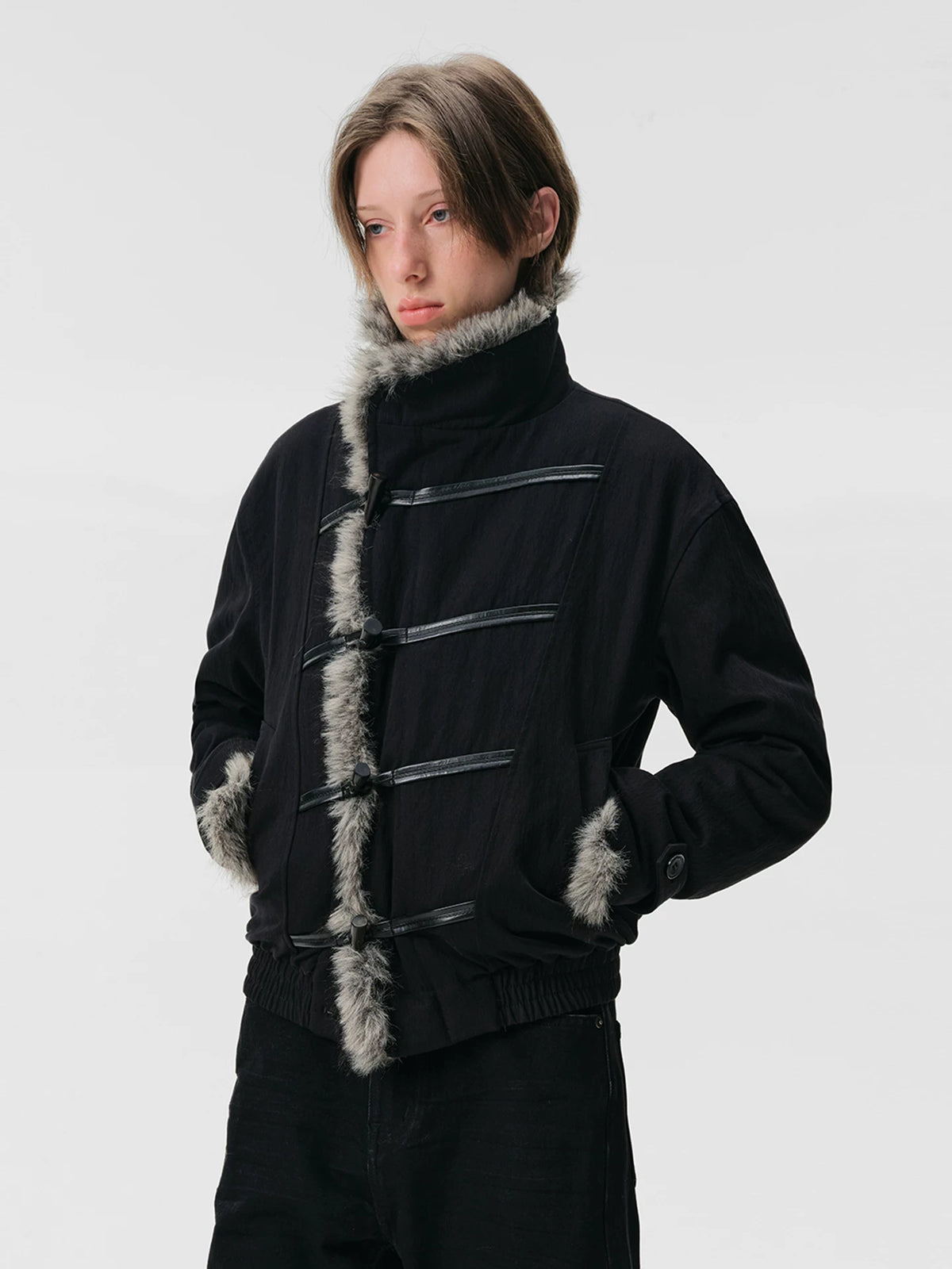 FAUX FUR TRIM TOGGLE JACKET