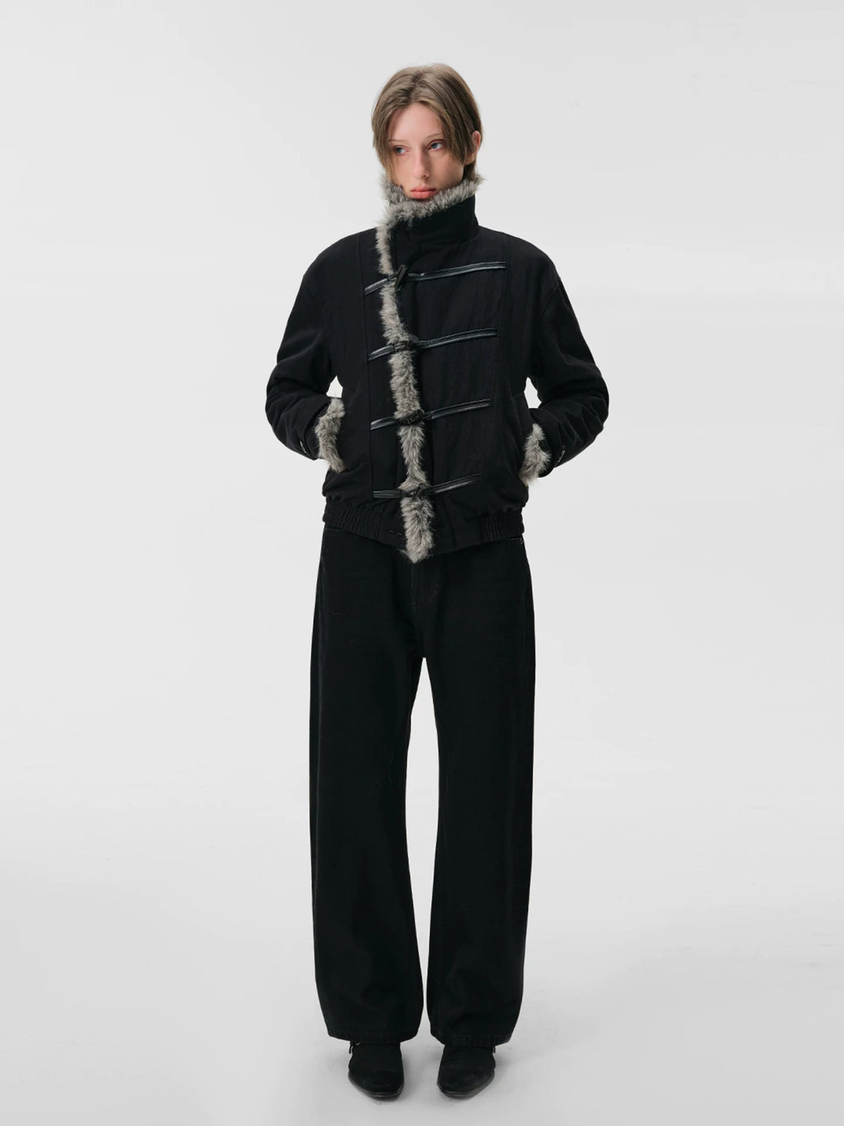FAUX FUR TRIM TOGGLE JACKET