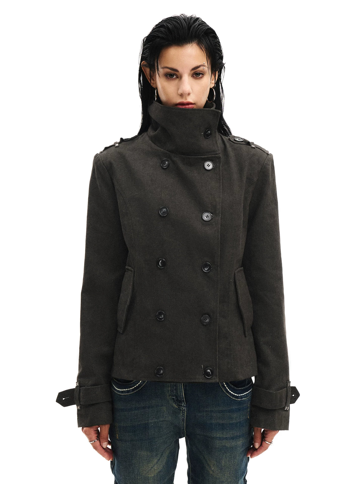DOUBLE BREASTED STAND COLLAR JACKET