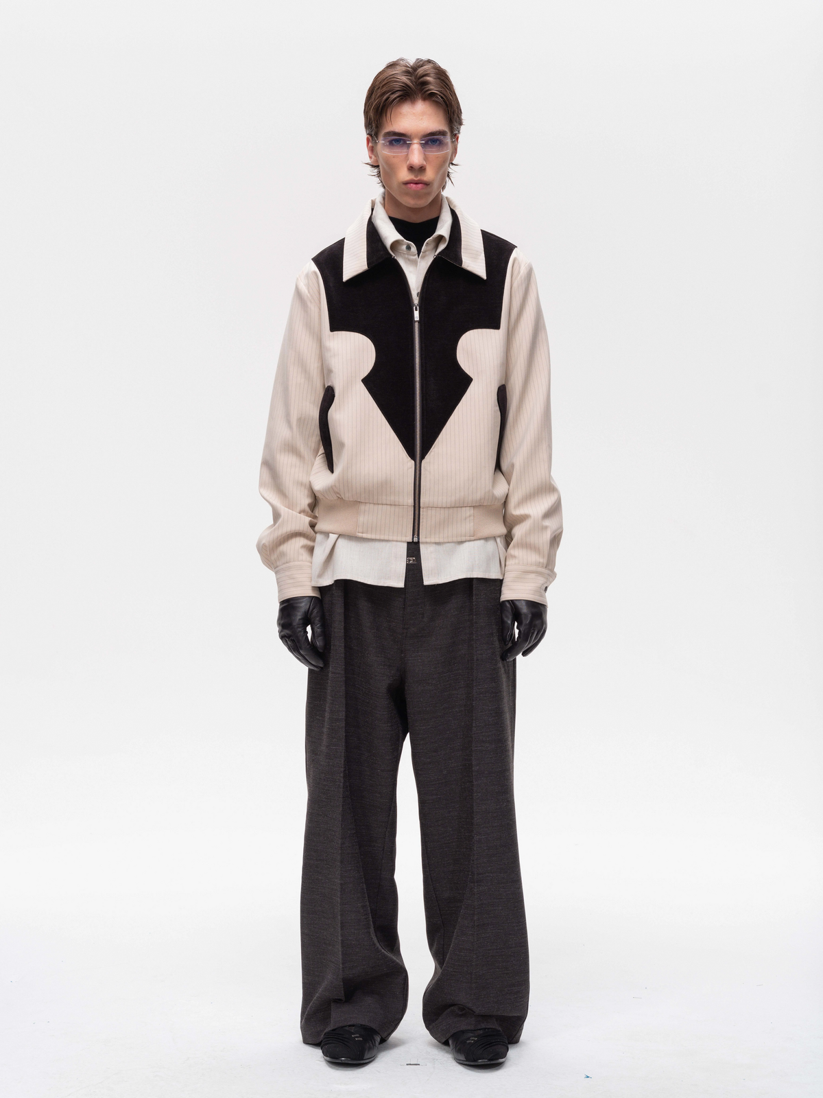 CONTRAST PANEL PINSTRIPE ZIP JACKET