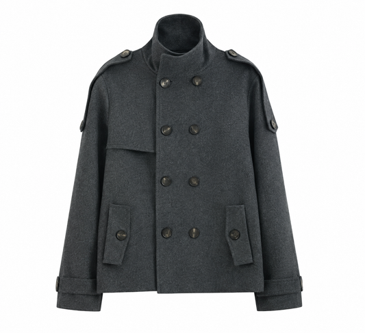 DOUBLE BREASTED STAND COLLAR SHORT COAT