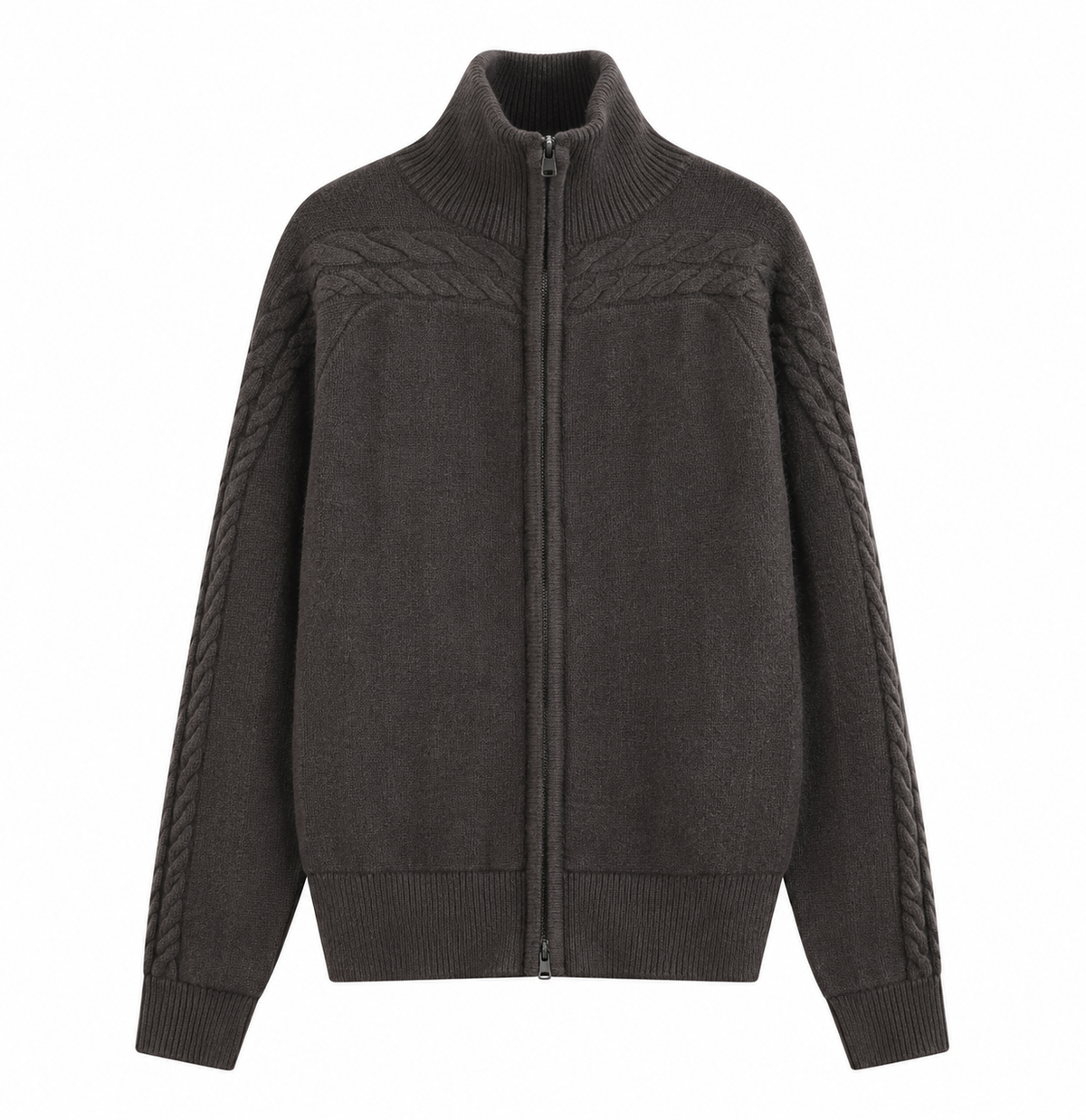 CABLE SHOULDER ZIP KNIT CARDIGAN