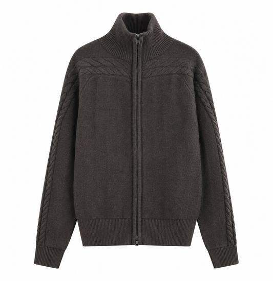 CABLE SHOULDER ZIP KNIT CARDIGAN