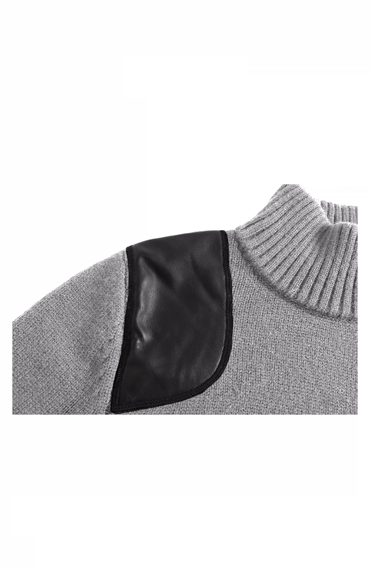 LEATHER PATCH BUTTON NECK KNIT TOP