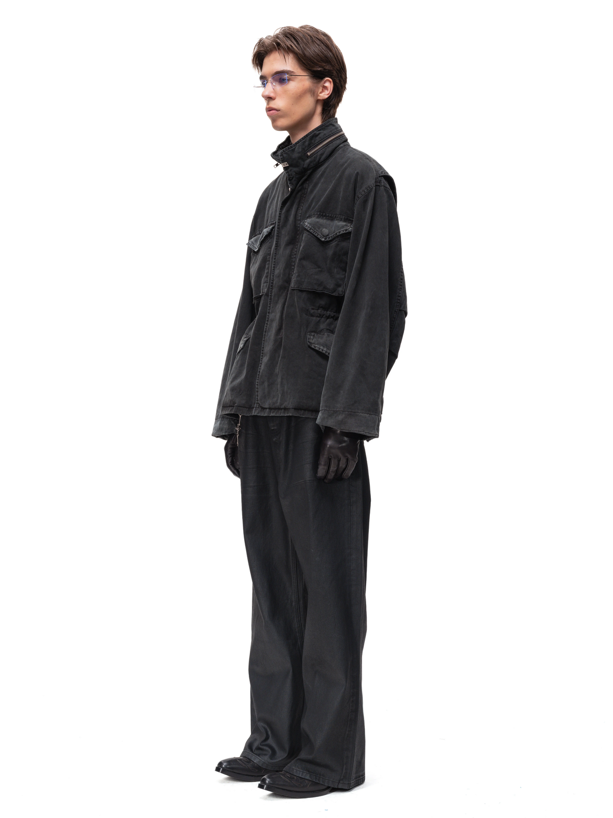 WAXED BLACK FLARE JEANS