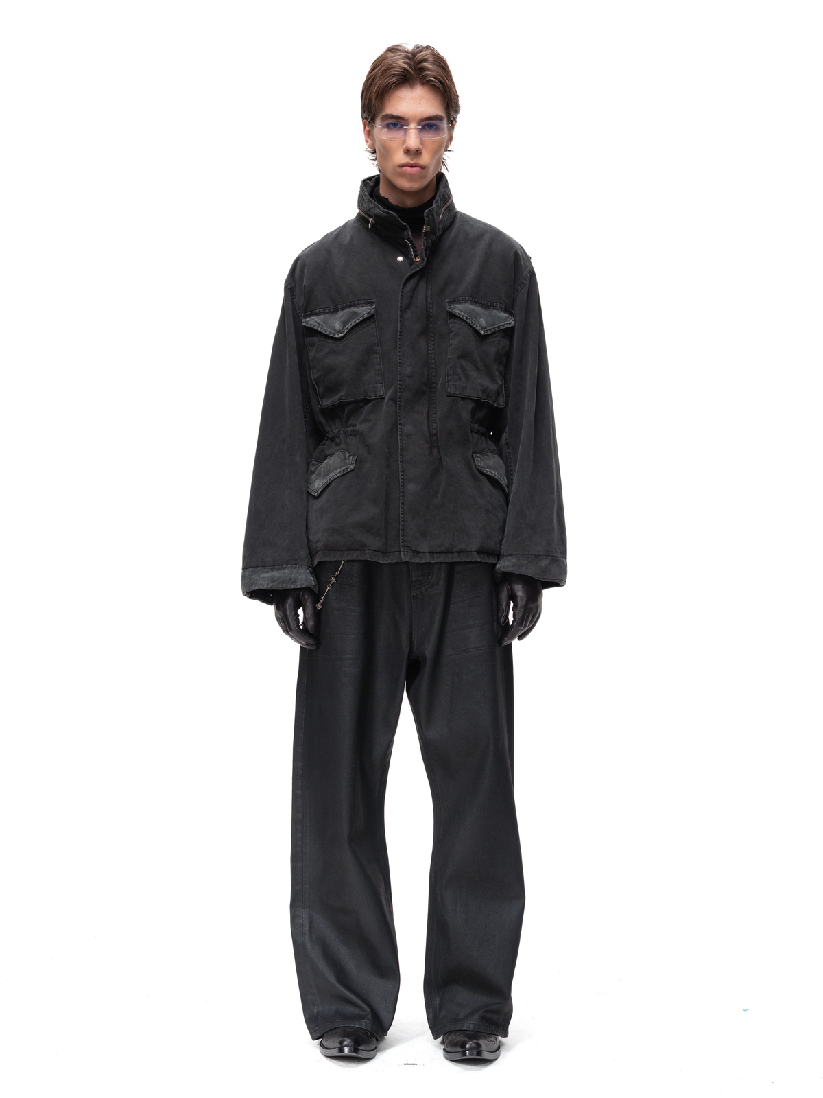 WAXED BLACK FLARE JEANS