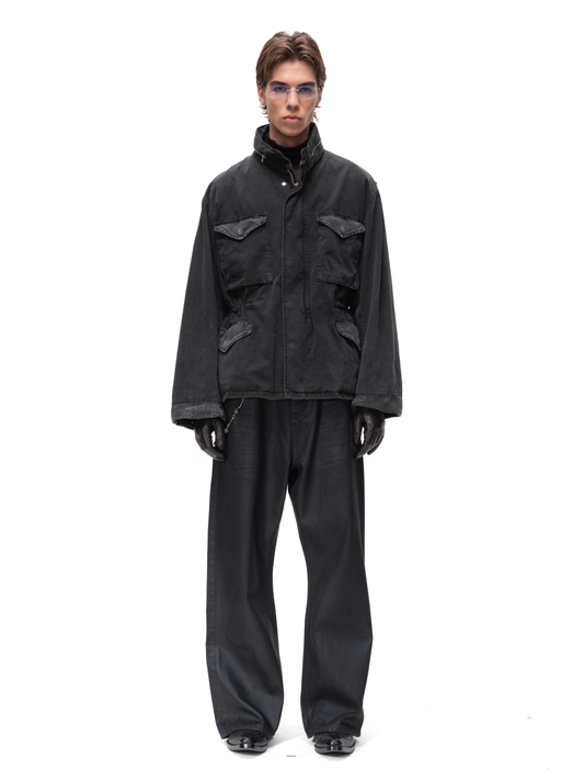 WAXED BLACK FLARE JEANS
