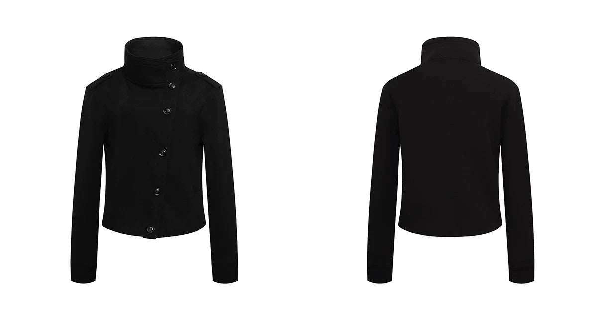 ASYMMETRIC BUTTON STAND COLLAR TOP