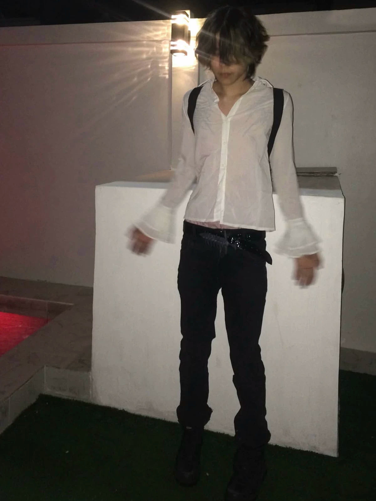 ワックス加工ブラックスリムデニムパンツ