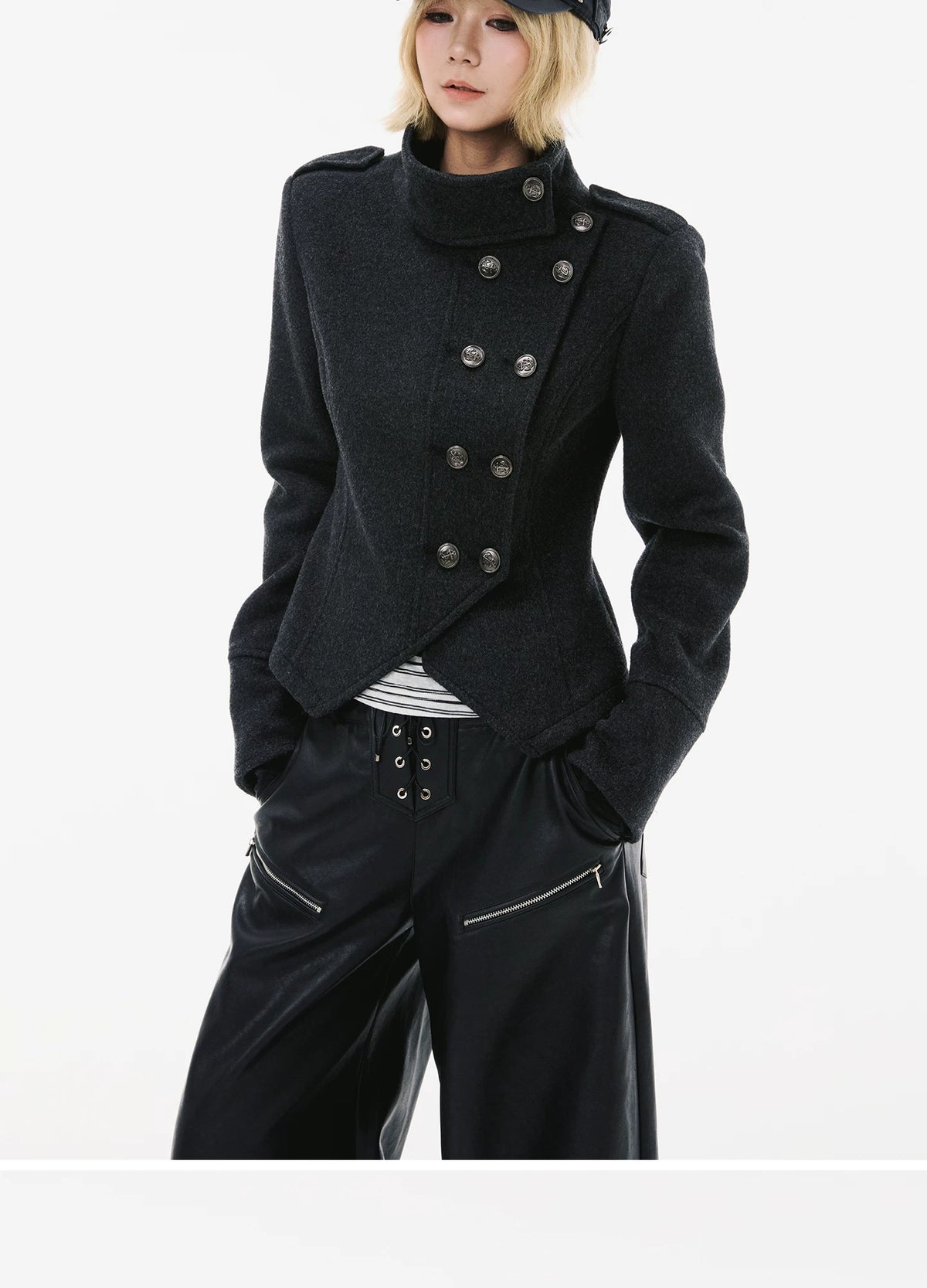 WOOL BLEND MILITARY BUTTON JACKET original studio look