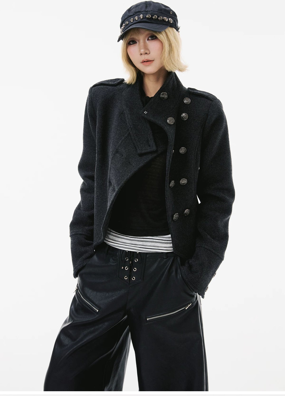 WOOL BLEND MILITARY BUTTON JACKET original studio look