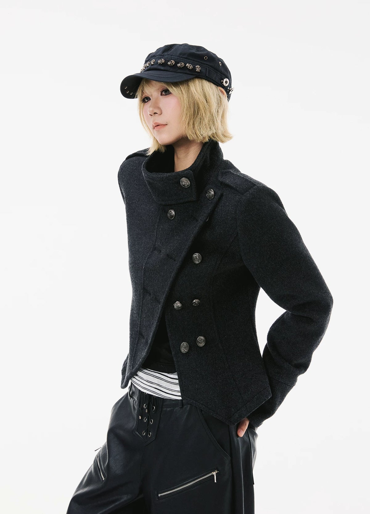WOOL BLEND MILITARY BUTTON JACKET original studio look
