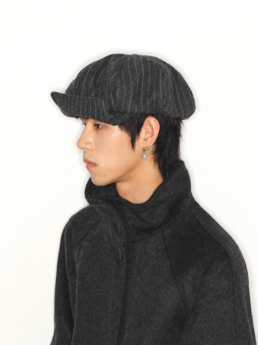 PINSTRIPE ROLLED BRIM BERET