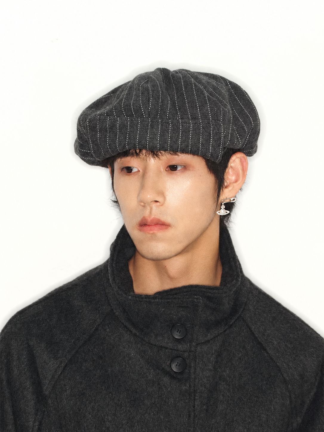 PINSTRIPE ROLLED BRIM BERET