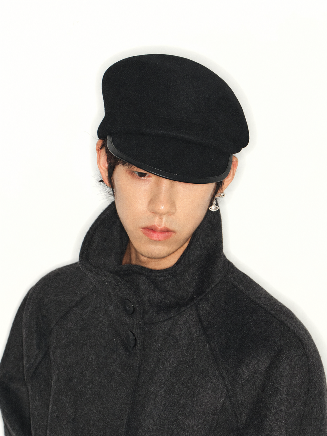 PLEATED WOOL EQUESTRIAN CAP