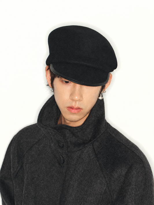 PLEATED WOOL EQUESTRIAN CAP
