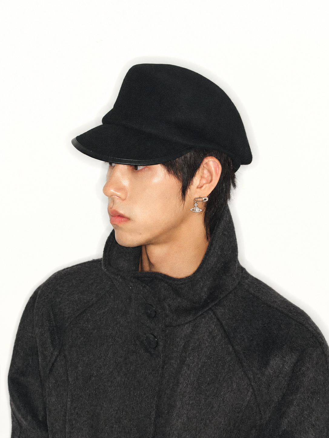 PLEATED WOOL EQUESTRIAN CAP
