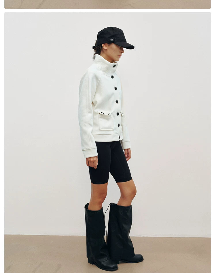 STAND COLLAR CONTRAST BUTTON JACKET side view