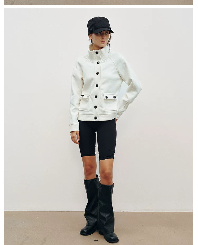 STAND COLLAR CONTRAST BUTTON JACKET original front view