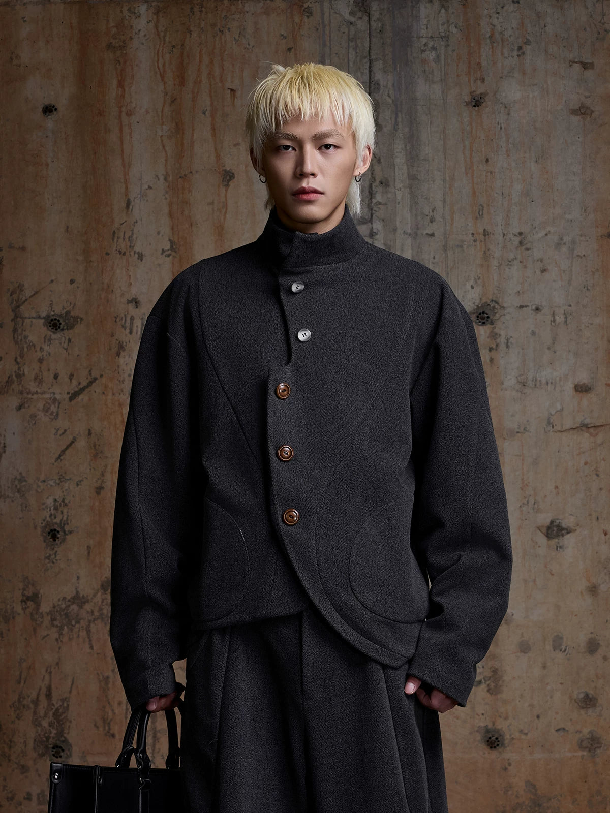 ASYMMETRIC STAND COLLAR JACKET