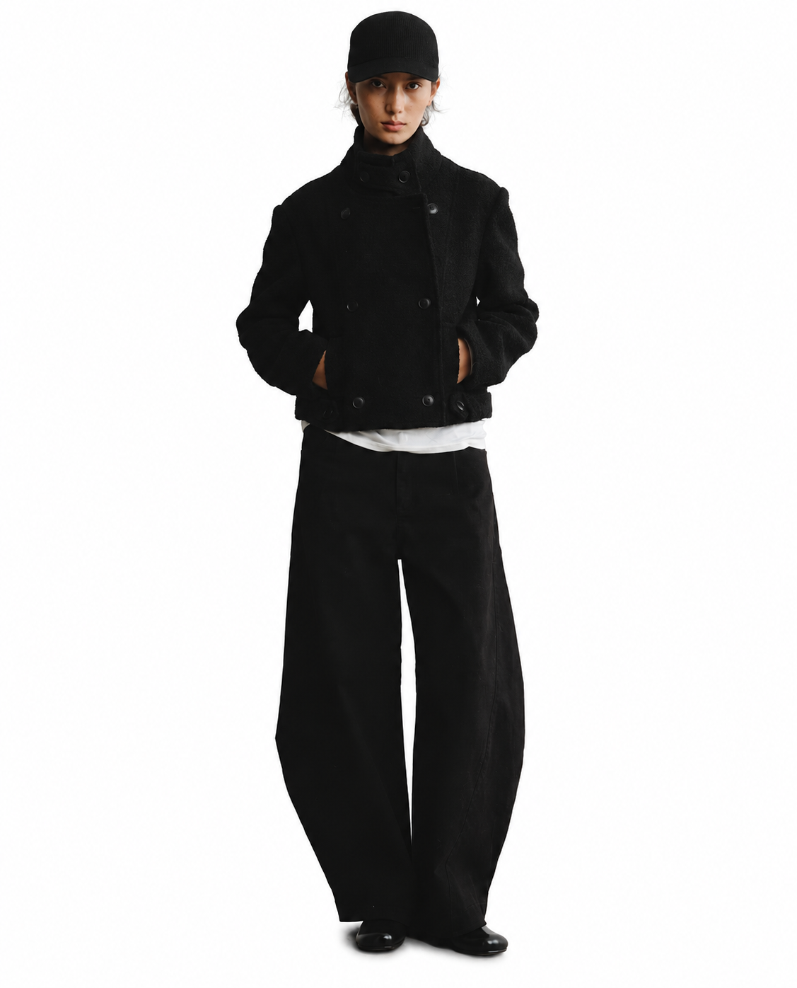 DOUBLE BREASTED WOOL BLEND SHORT COAT