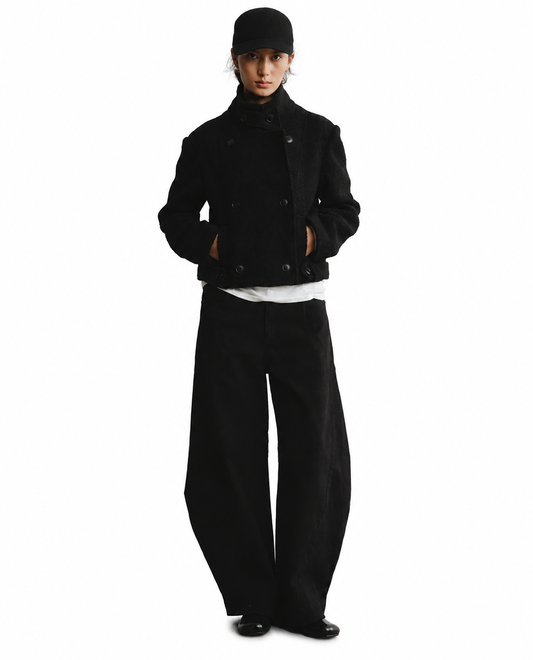 DOUBLE BREASTED WOOL BLEND SHORT COAT