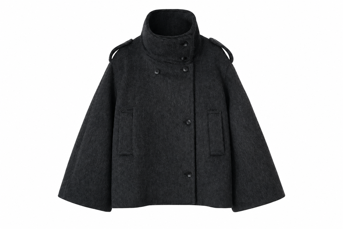 STAND COLLAR WOOL BLEND SHORT COAT