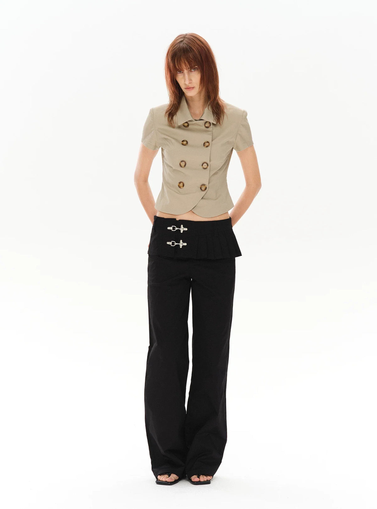 LOW-WAIST STYLISH PANTS WITH BUCKLE