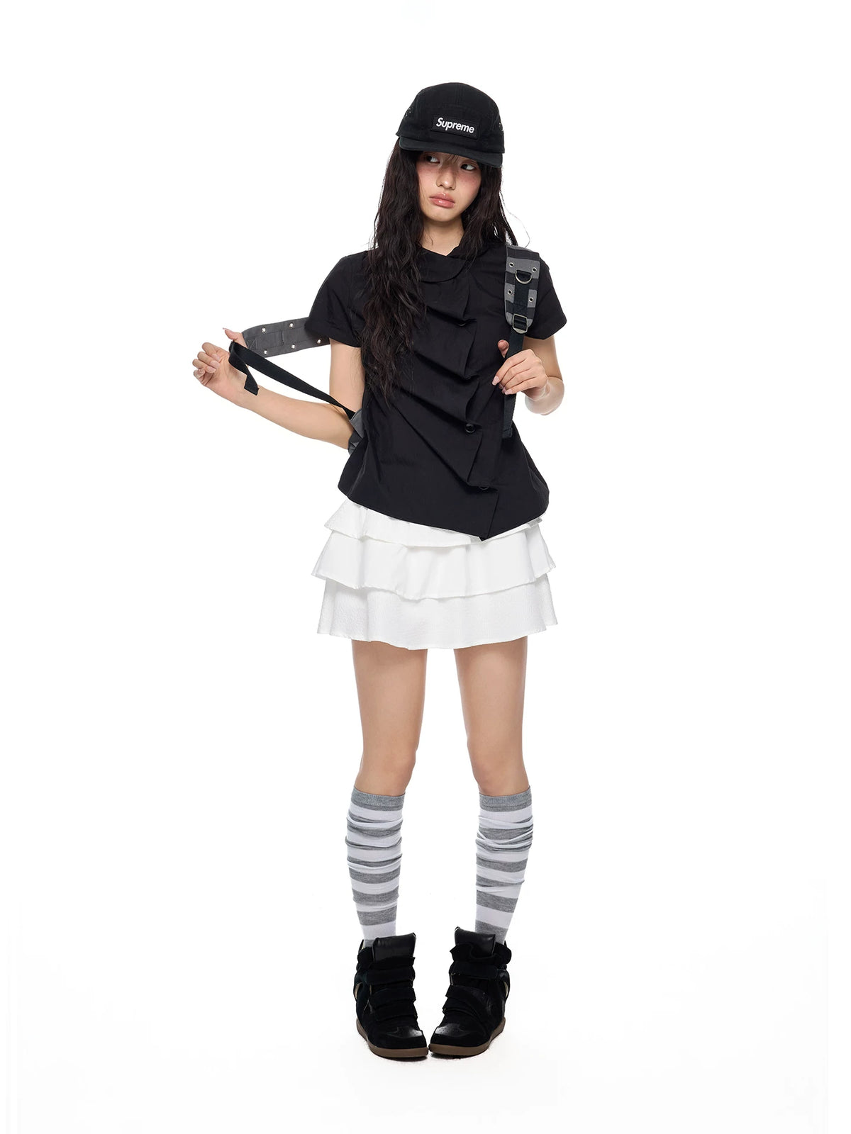 RETRO PLAID BUBBLE SLEEVE TOP