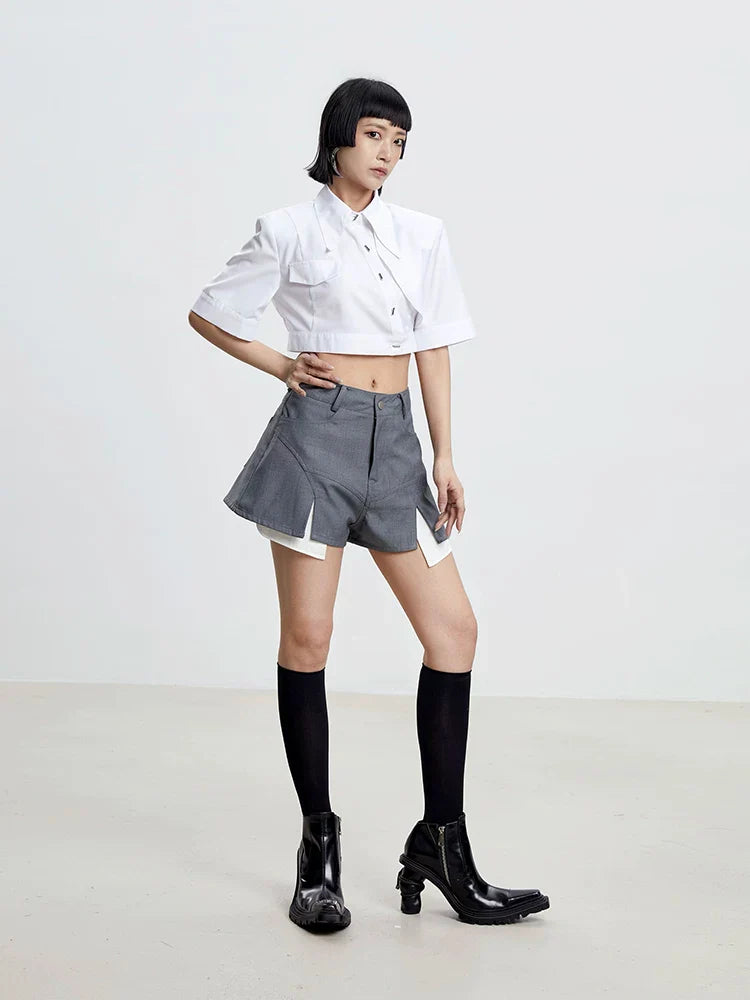 CHIC GRAY PATCHWORK SHORTS