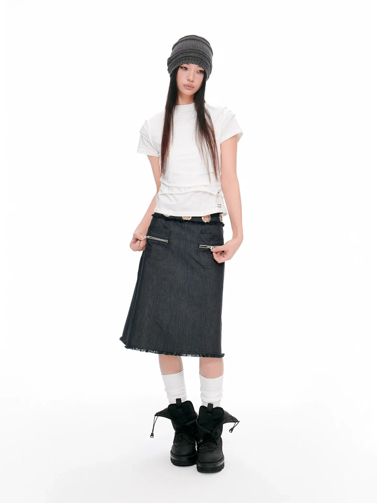 DENIM BUSTIER SKIRT WITH ZIPPERS