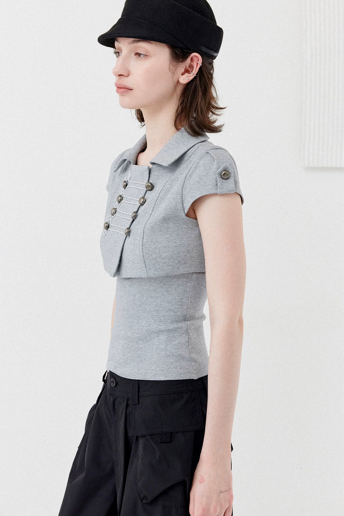 DOUBLE-BREASTED CROP TOP SET