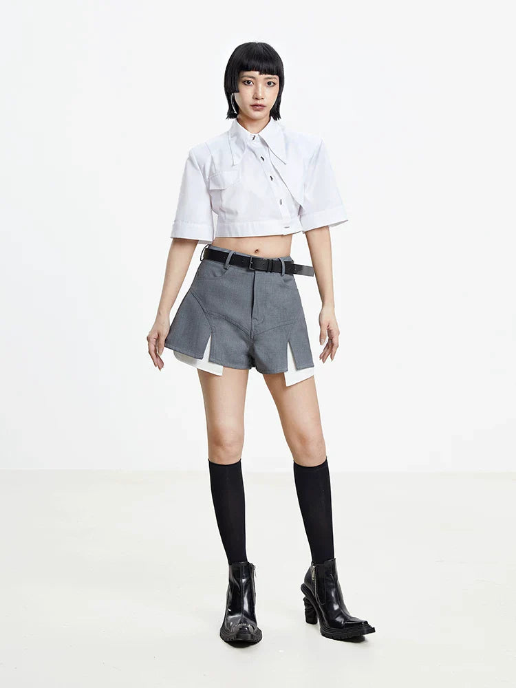 CHIC GRAY PATCHWORK SHORTS